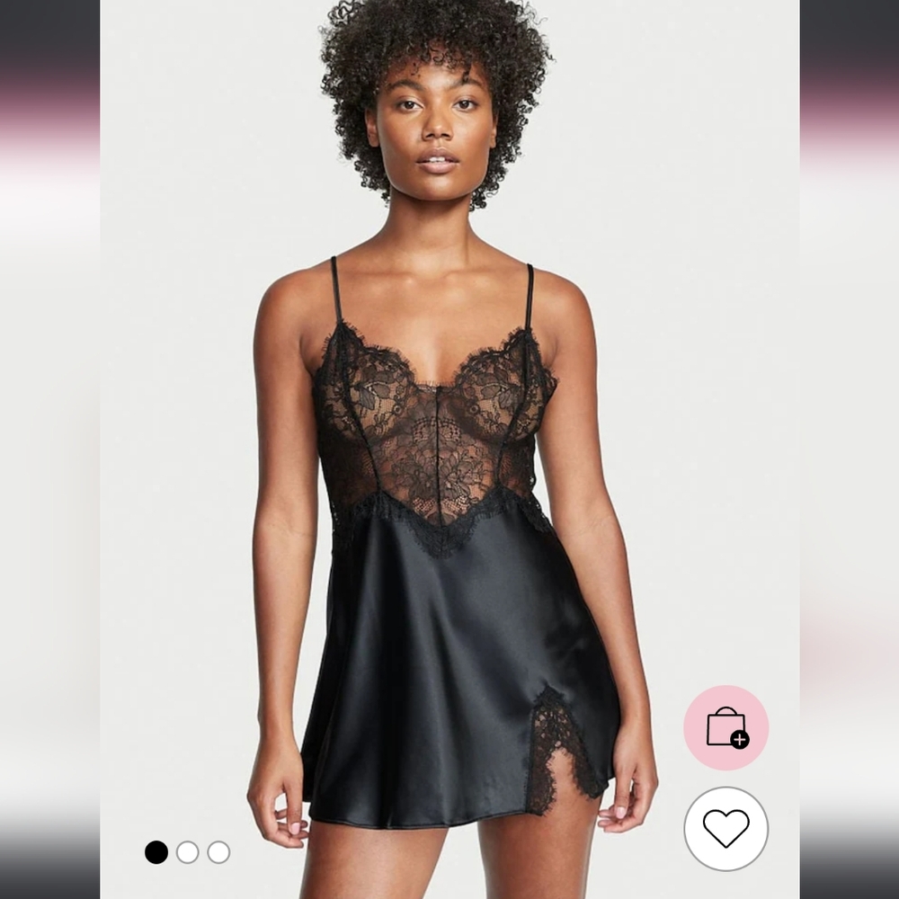 NwT VS Black Satin Lace Slip Dress